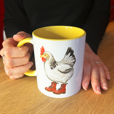 Hen wearing Docs Mug