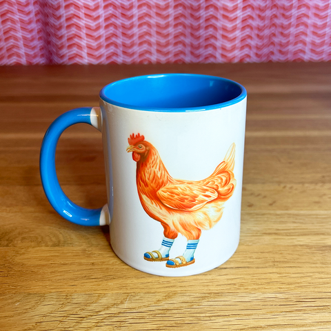 Hen wearing Sandals and socks Mug