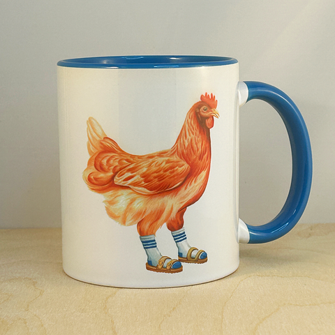 Hen wearing Sandals and socks Mug