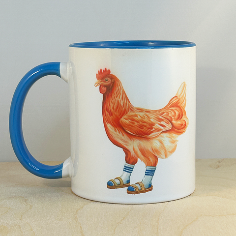 Hen wearing Sandals and socks Mug