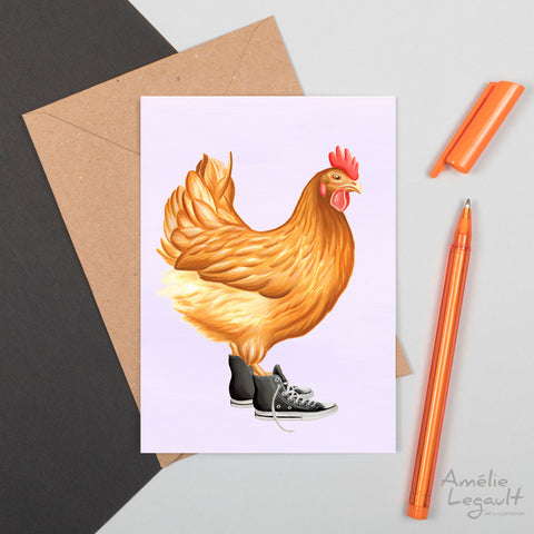 Poule en converse - Carte de souhait