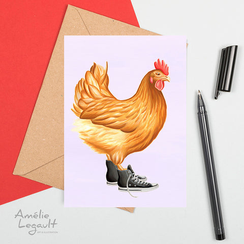 Hen wearing converse Greeting card