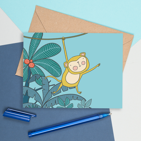 Jungle Swinging Monkey - Greeting Card