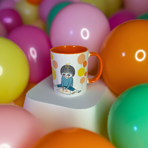 Mug boy with balloons by Cara Carmina