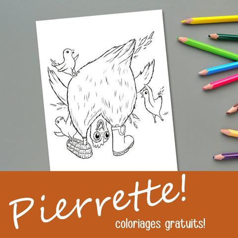 Set of 3 Pierrette coloring pages - Print and color! PDF Digital Download