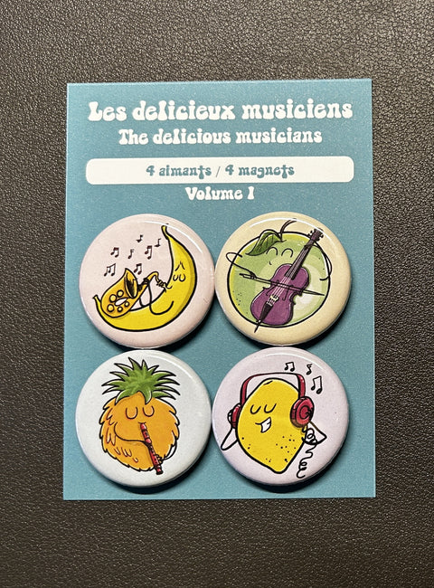 The delicious musicians fruits magnets (set of 4)