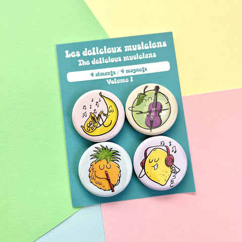 The delicious musicians fruits magnets (set of 4)