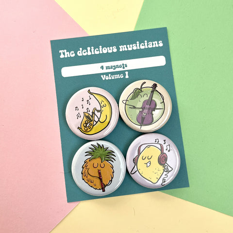 The delicious musicians fruits magnets (set of 4)