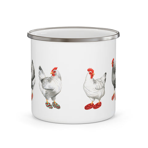 Hens wearing slippers enameled stainless steel mug