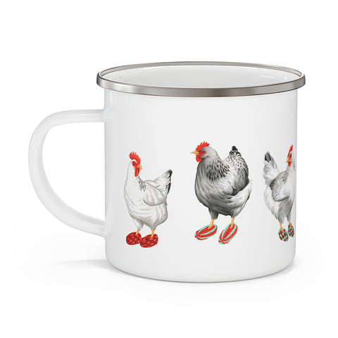 Hens wearing slippers enameled stainless steel mug