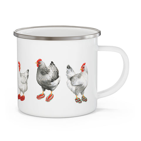 Hens wearing slippers enameled stainless steel mug