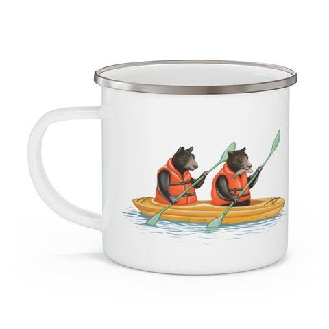 Tasse ours en kayak en acier inoxydable émaillée