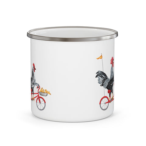 Chickens riding a bike enameled stainless steel mug