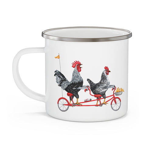 Chickens riding a bike enameled stainless steel mug