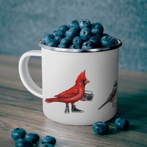 Fashionable birds enameled stainless steel mug