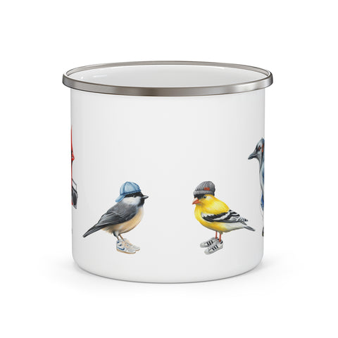 Fashionable birds enameled stainless steel mug