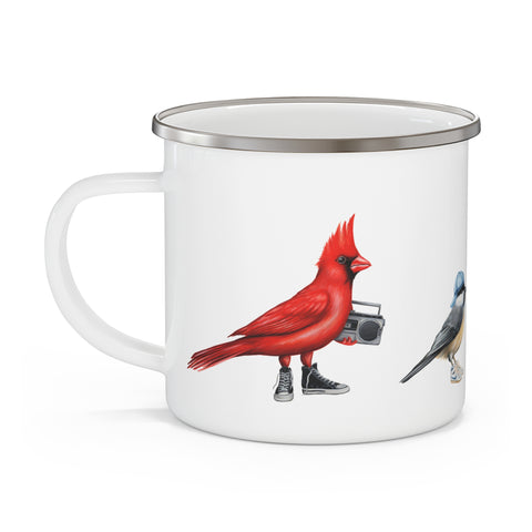 Fashionable birds enameled stainless steel mug