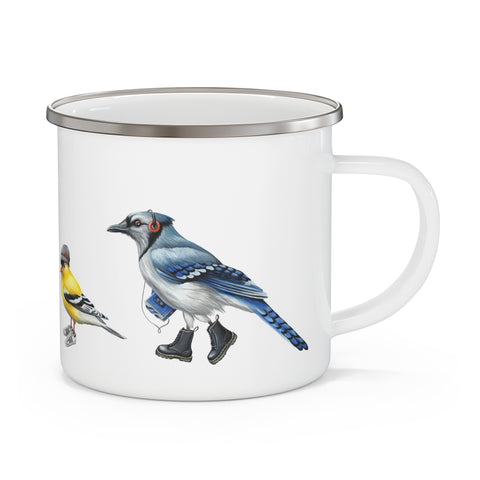 Fashionable birds enameled stainless steel mug