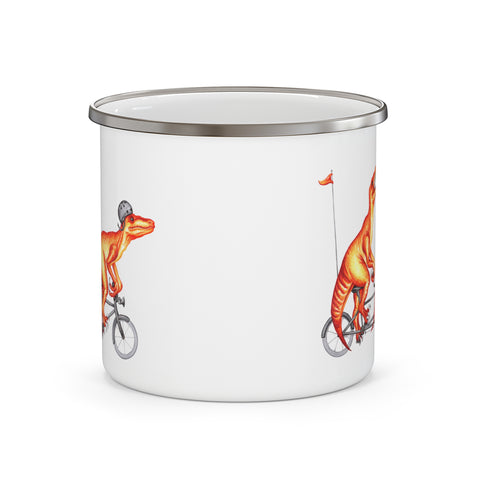 Raptors riding a tandem bike enameled stainless steel mug