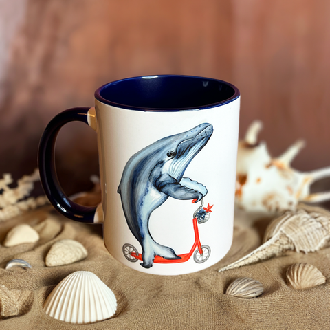 Whale riding a Scooter Mug