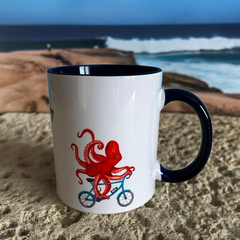 Whale, Shark and Octopus riding bikes Mug