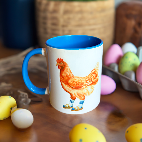 Hen wearing Sandals and socks Mug