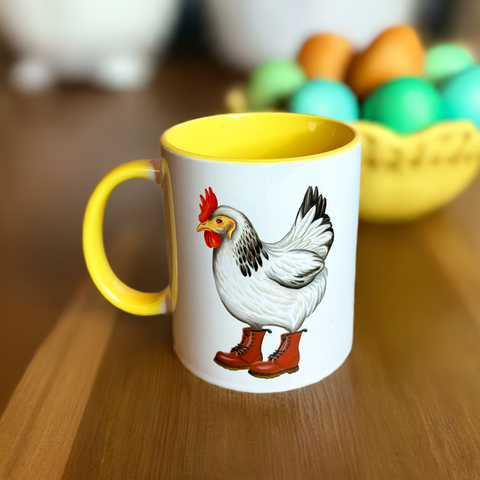 Hen wearing Docs Mug