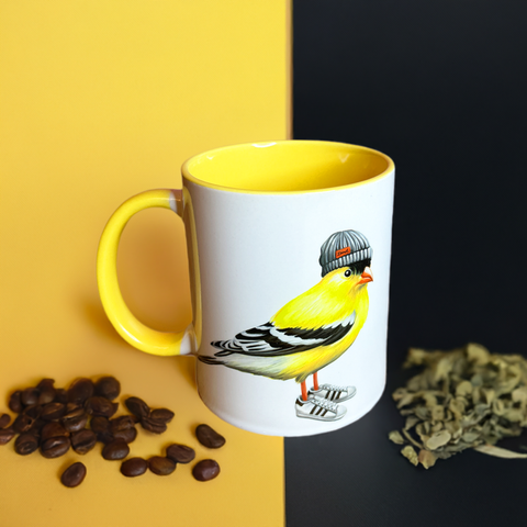 Goldfinch wearing sneakers Mug