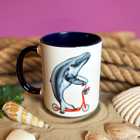 Whale riding a Scooter Mug