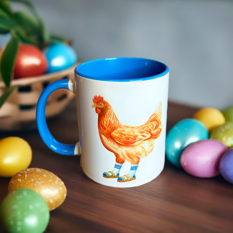 Hen wearing Sandals and socks Mug