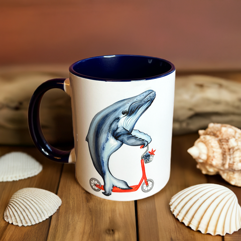 Whale riding a Scooter Mug