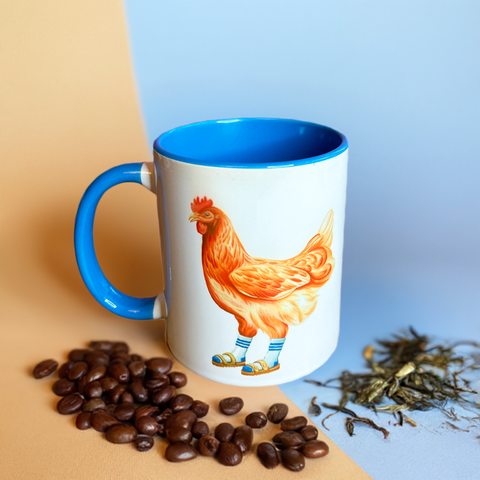 Hen wearing Sandals and socks Mug