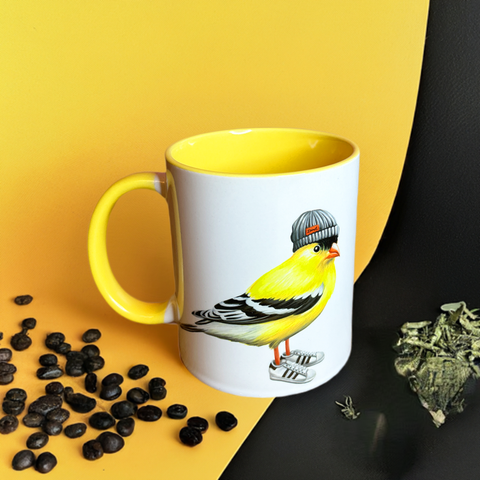 Goldfinch wearing sneakers Mug