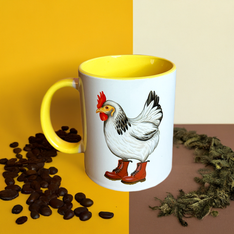 Hen wearing Docs Mug