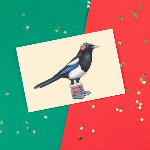 American Magpie wearing boots Greeting card