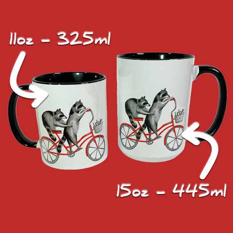 Raccoons riding a Bike Mug