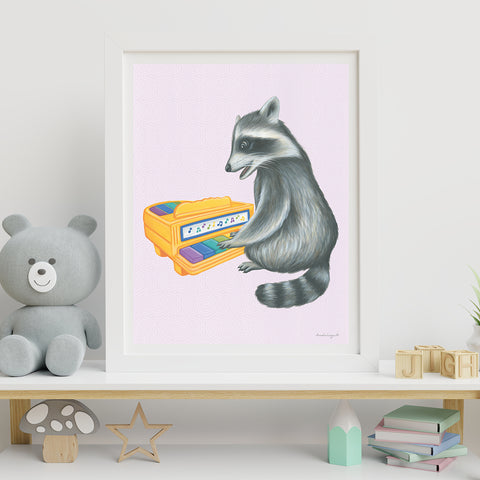 Bébé raton au piano - Affiche murale