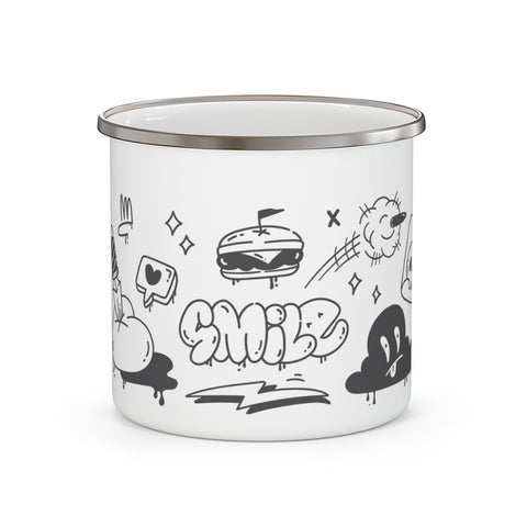 SMILE - Graffiti enamel mug with stainless rim