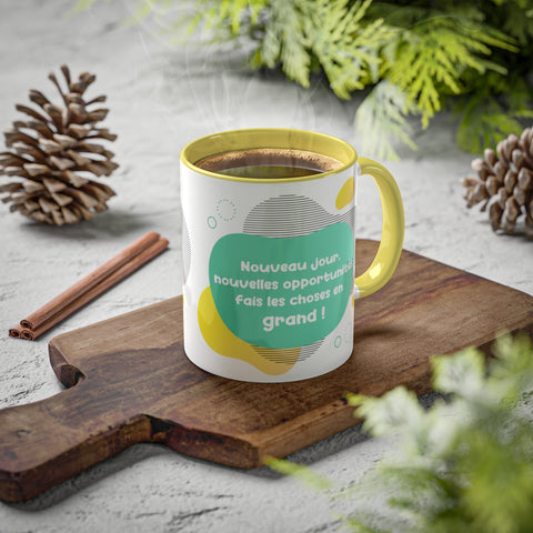 Tasse avec texte Nouveau jour nouvelles opportunités fais les choses en grand !