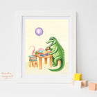 Illustration d'Hector l'alligator, Hector et Jeannette issue du livre pour enfants Hector l'alligator par l'autrice et illustratrice Amélie Legault, publié aux Éditions Les Malins