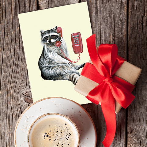 Raccoon on the phone Greeting Card