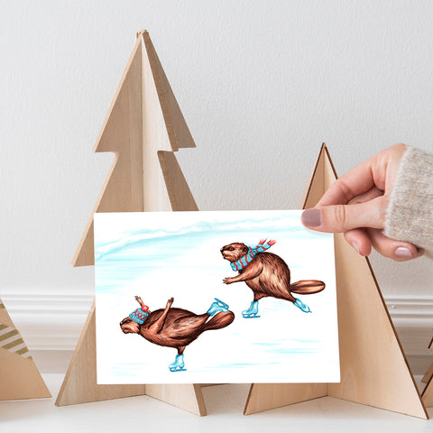 Beaver ice Skating Greeting Card