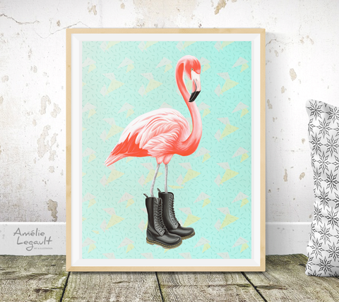 Affiche, flamant rose, Décoration de flamant roses, illustration de flamants roses, amelie legault, illustration 