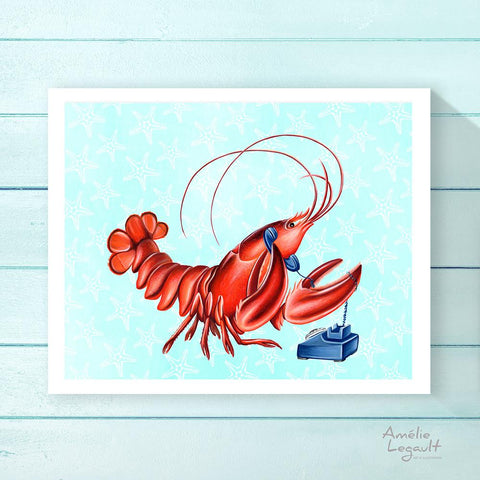 homard, illustration de homard, peinture de homard, amélie legault, fruit de mer, animal marin, animal canadien, artiste québécoise, fait au québec, îles-de-la-madeleine,