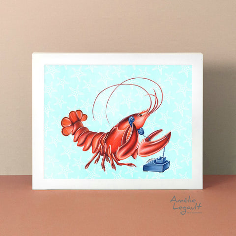 lobster illustation, lobster art, lobster painting, amelie legaultl, vintage phone, rotary phone, phone art, phone illustration, under the sea