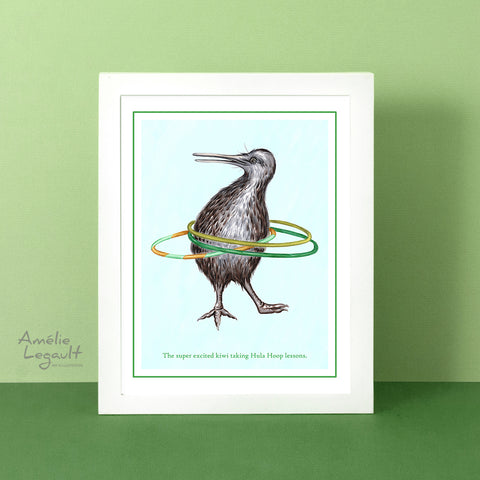 Kiwi, hula hoop, Print, Home decor, Kiwi bird, kiwi illustration, kiwi art, art print, amelie legault, kiwi love, new zealand