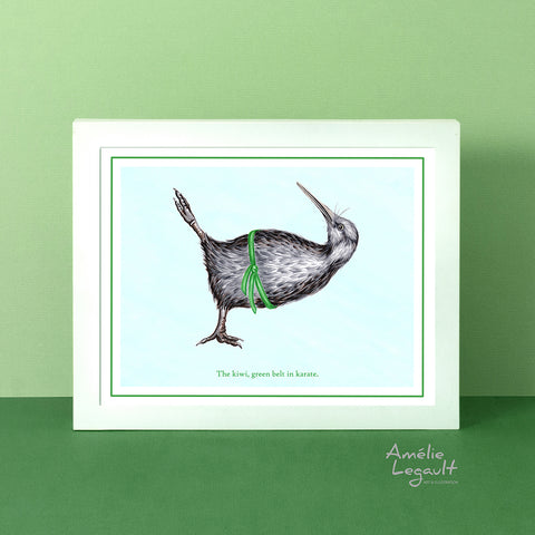 Kiwi bird, karate, art print, home decor, amelie legault, kiwi drawing, kiwi art, kiwi illustration, new zealand