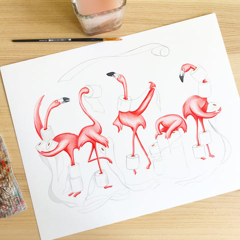 amelie legault, pink flamingo, flamant rose, affiche, art print, canadian artist, canadian art, fait au québec, acheter local