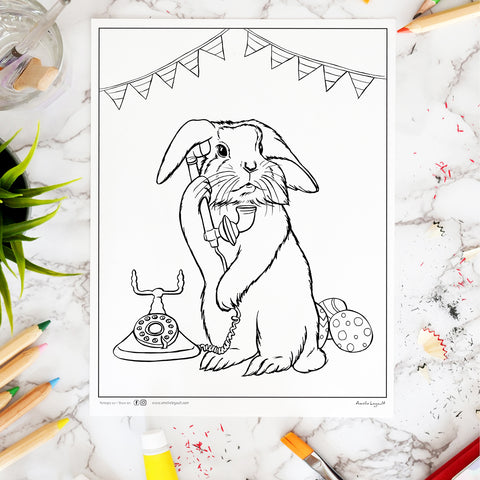 coloriage gratuit, coloriage de pâques, lapin de pâques, poule en chocolat, amélie legault, oeufs de pâques, animaux au téléphone, joyeuses pâques, téléchargeable