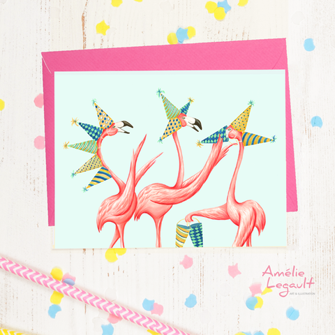 Pink Flamingo, birthday card, amelie legault 